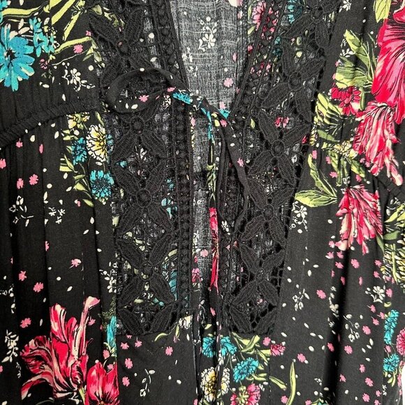 Maurices Kimono Black Lace Floral Ruffles Beach Coverup Small - Picture 3 of 10